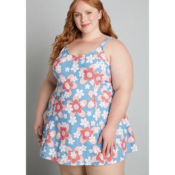 12 Modcloth Esther Williams Blue Floral One Piece Swimsuit NWT - Picture 1 of 8